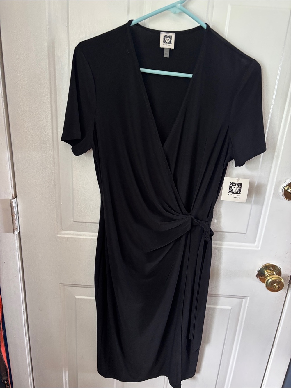 Anne Klein Black Wrap Midi Dress with Side Tie